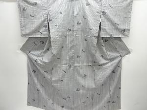 孔雀に縞模様手織り紬着物